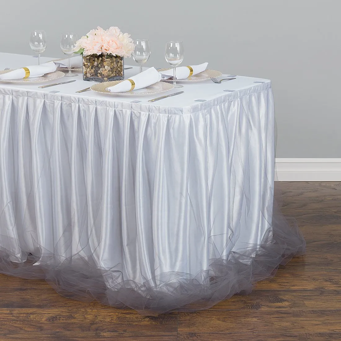 14 ft. Two Tone Tulle Chiffon Table Skirt (6 Colors)