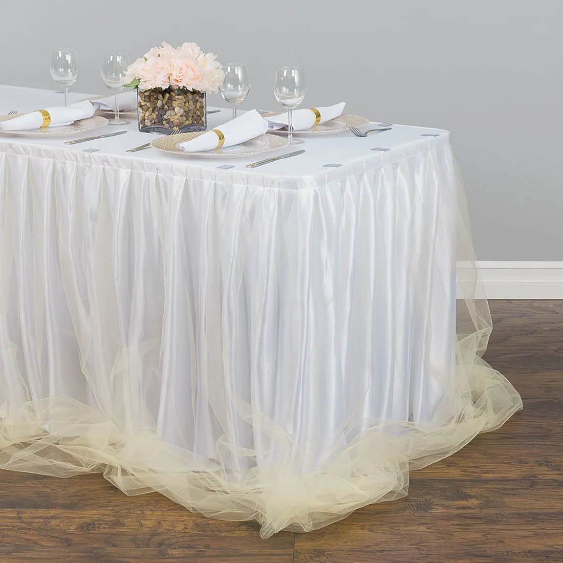 14 ft. Two Tone Tulle Chiffon Table Skirt (6 Colors)