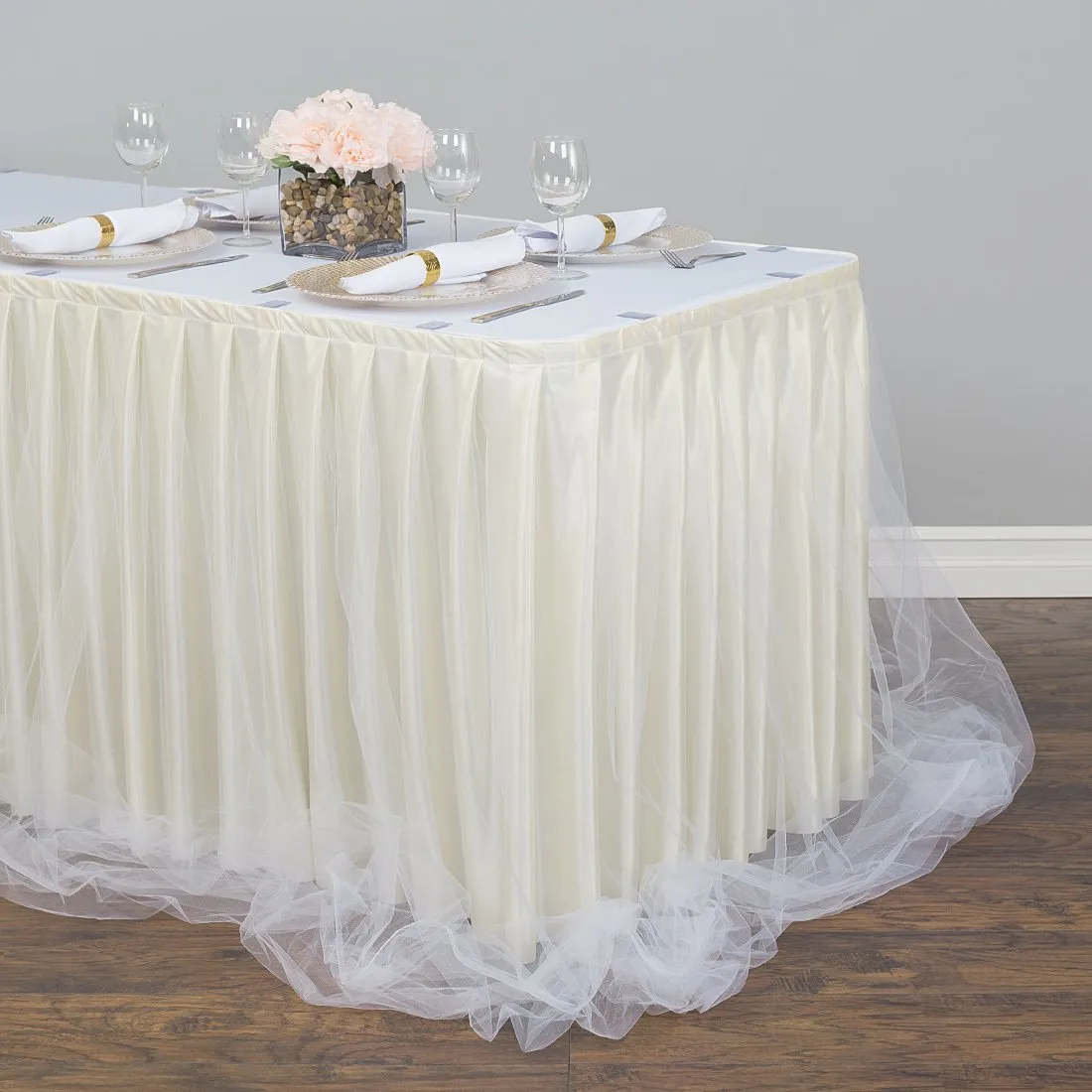 14 ft. Two Tone Tulle Chiffon Table Skirt (7 Colors)