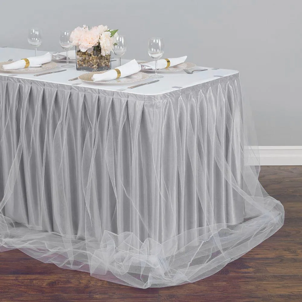 14 ft. Two Tone Tulle Chiffon Table Skirt (7 Colors)