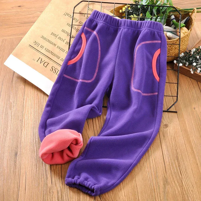 2-14 Years Spring Fall Winter Girls Boys Kids Thermal Trousers Elastic Waist Polar Fleece Girls Boys Jogger Sweatpant Warm Pants