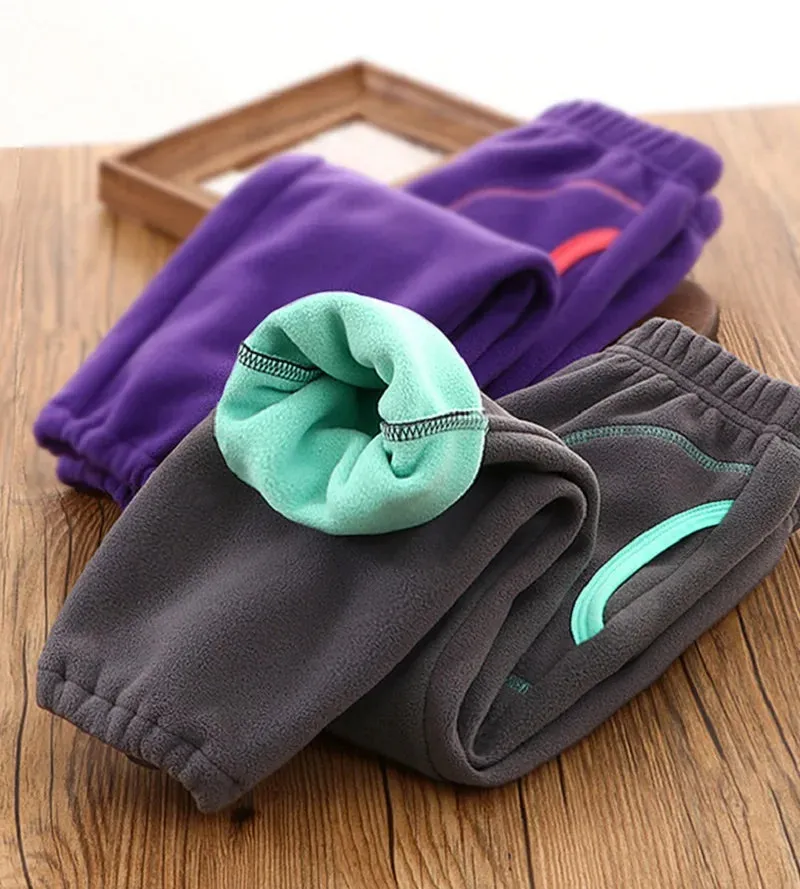 2-14 Years Spring Fall Winter Girls Boys Kids Thermal Trousers Elastic Waist Polar Fleece Girls Boys Jogger Sweatpant Warm Pants