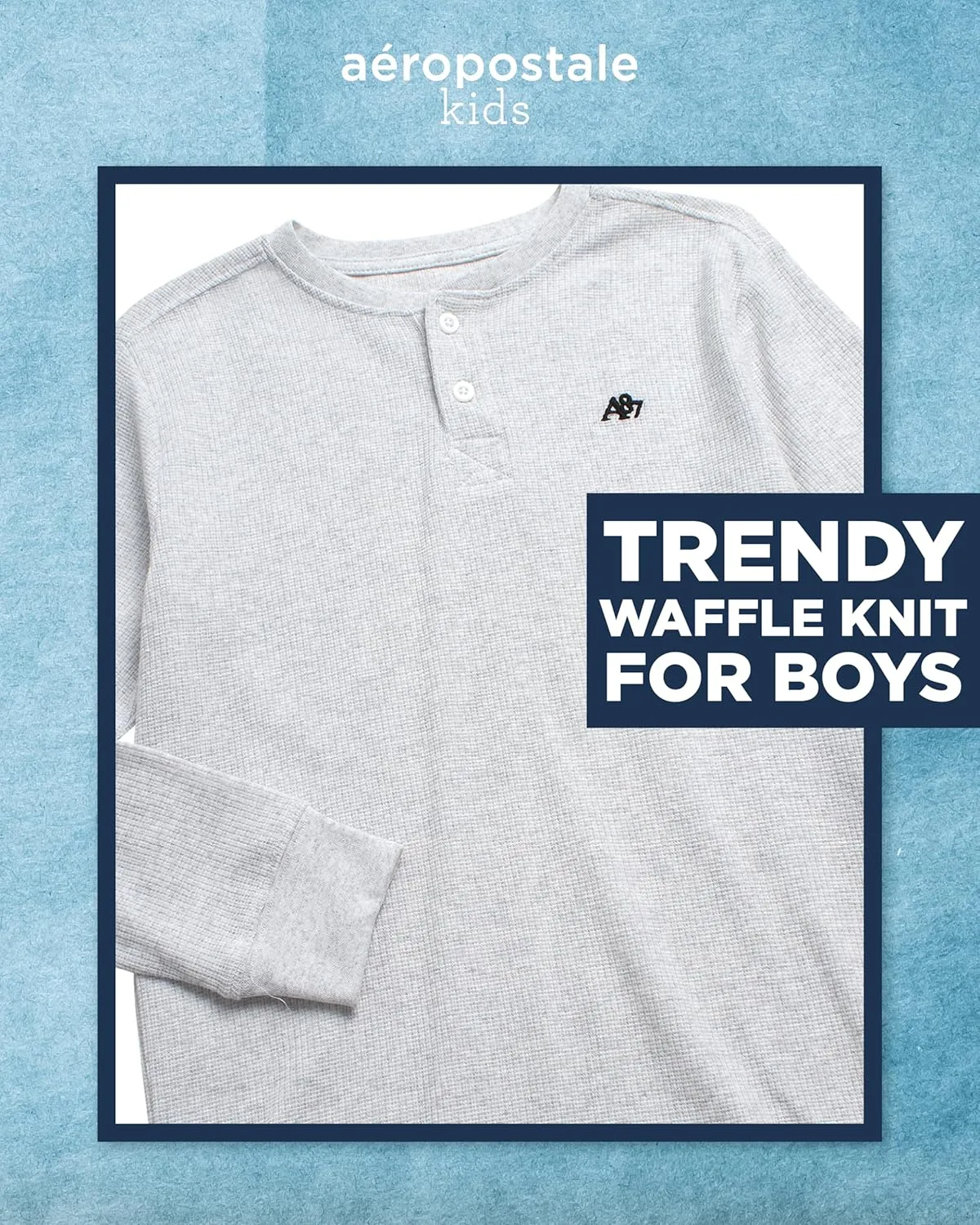 AEROPOSTALE Boys' Long Sleeve Henley Shirt - Cotton Ribbed Henley Long Sleeve Shirt - Thermal Henley Top for Boys (8-16)