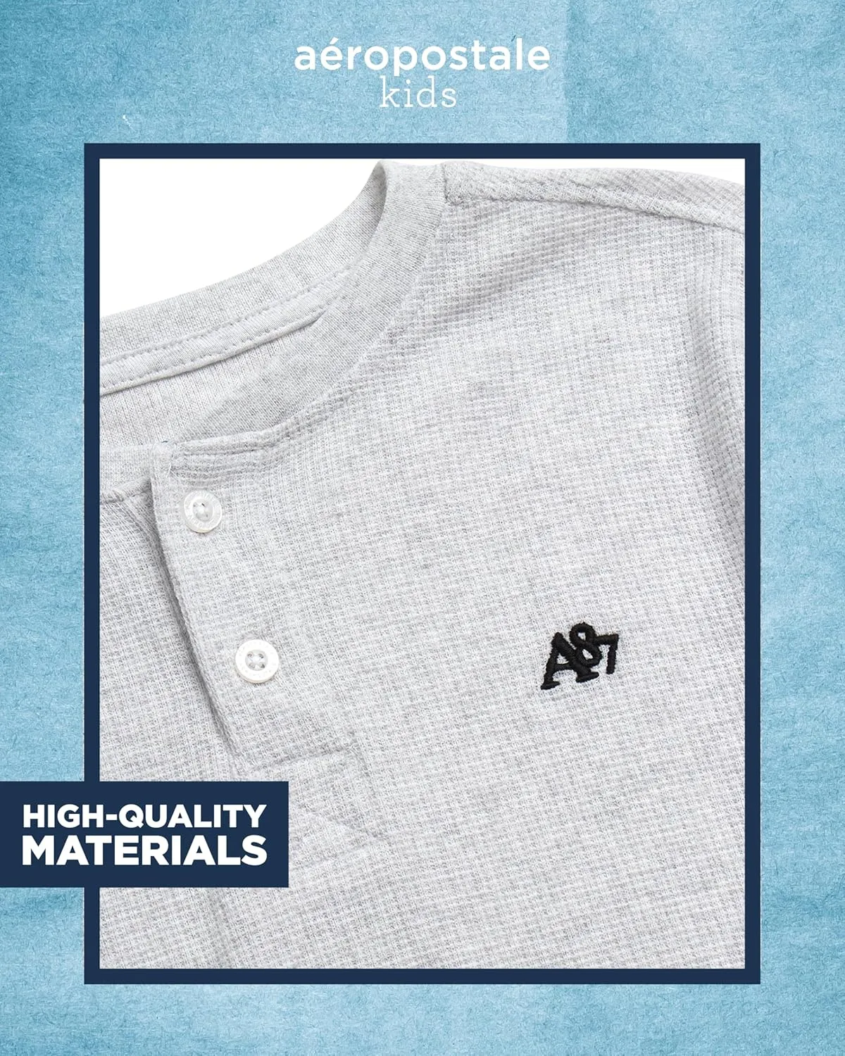 AEROPOSTALE Boys' Long Sleeve Henley Shirt - Cotton Ribbed Henley Long Sleeve Shirt - Thermal Henley Top for Boys (8-16)