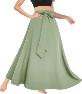 Afibi Women's High Waist Skirt Tie Front A-Line Flowy Long Maxi Skirts with Pockets