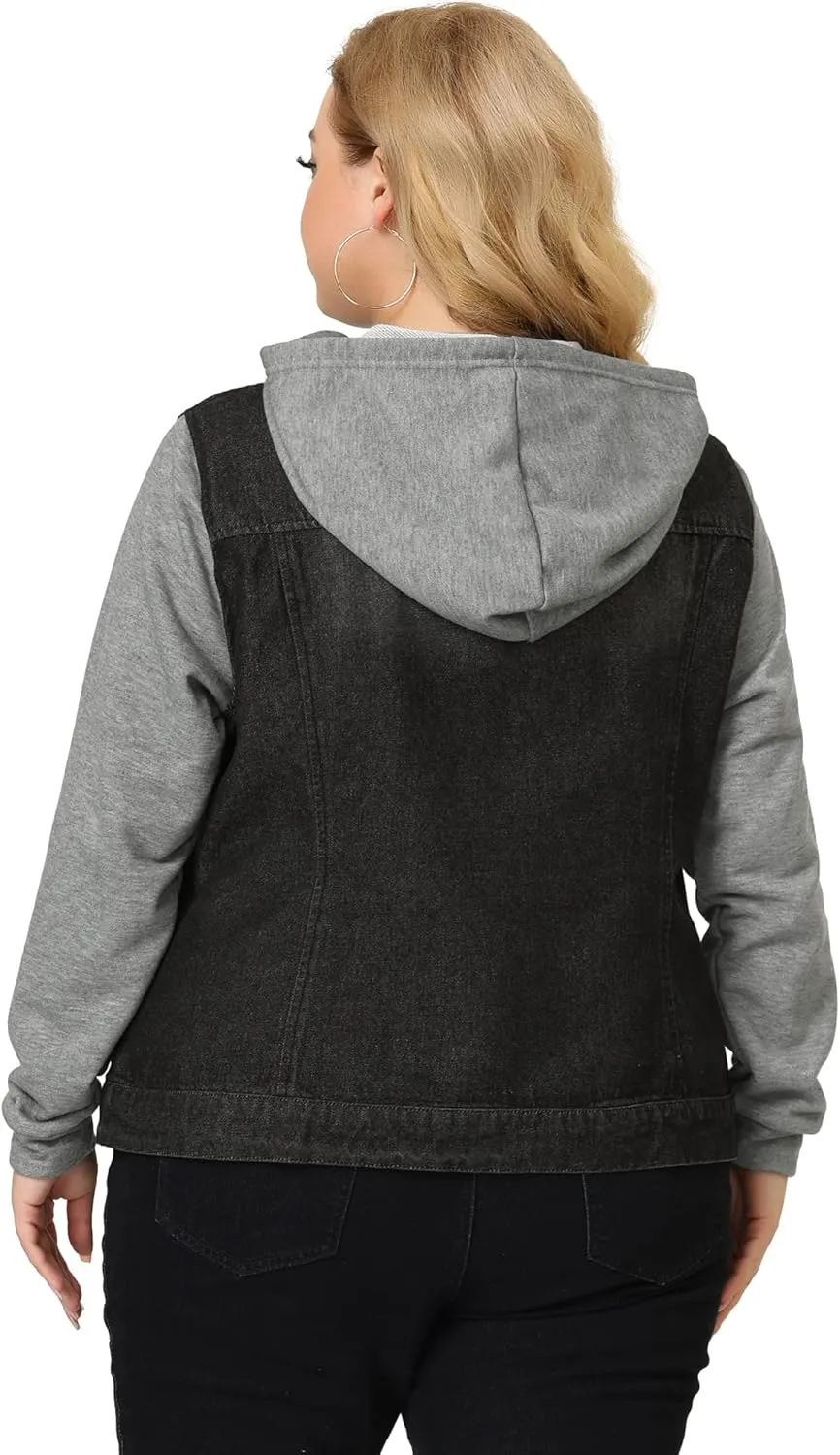 Agnes Orinda Women's Plus Size Denim Jacket with Hood Long Sleeve Western Outfit Casual Hoodie Jean Jackets