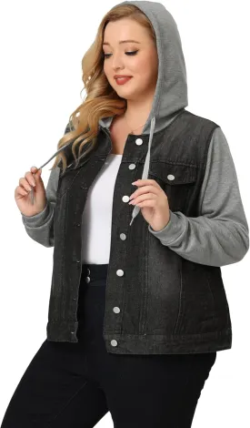 Agnes Orinda Women's Plus Size Denim Jacket with Hood Long Sleeve Western Outfit Casual Hoodie Jean Jackets
