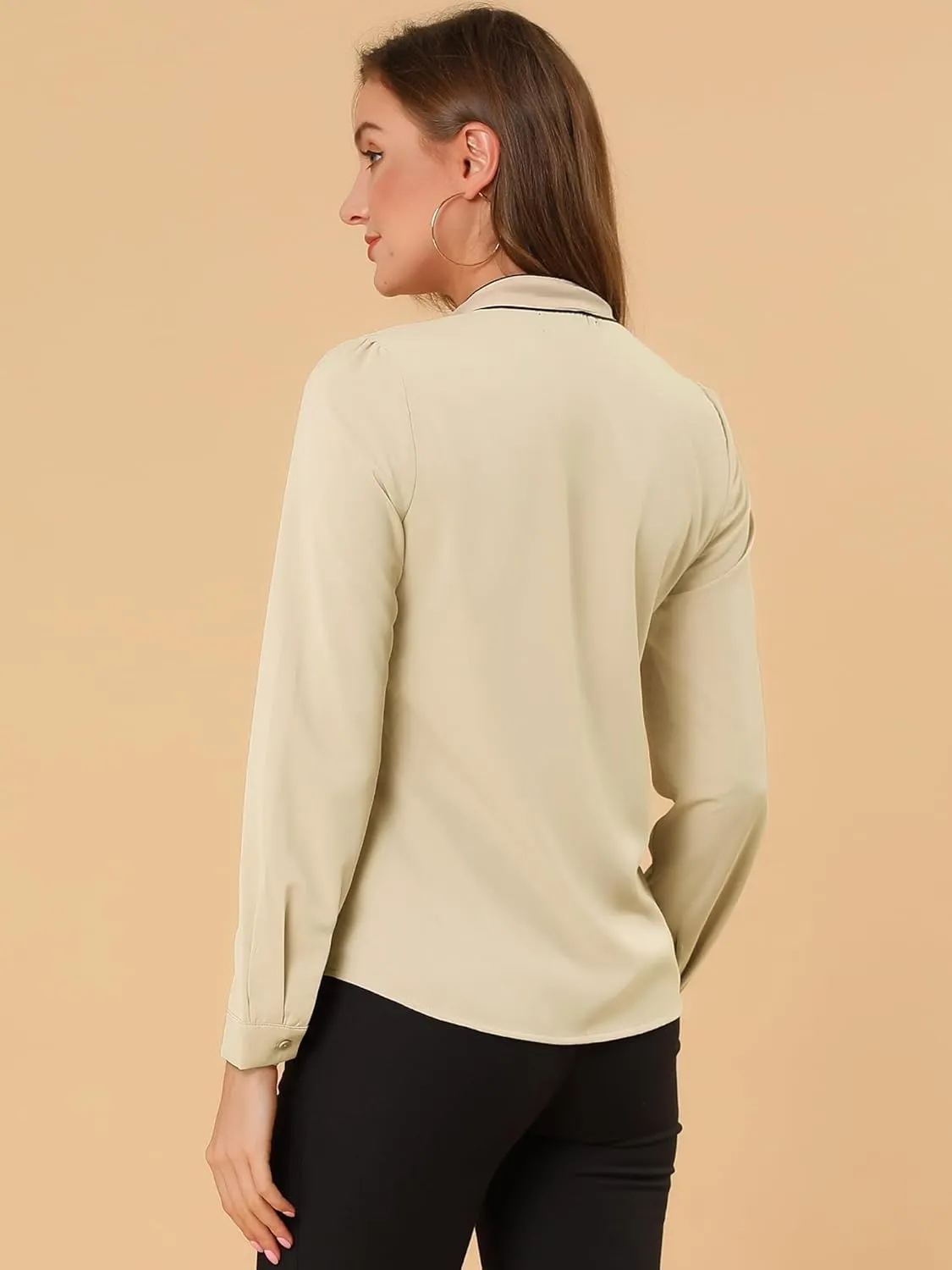 Allegra K Women's Bow Tie Blouse Button Down Long Sleeve Business Casual Work Shirt Top