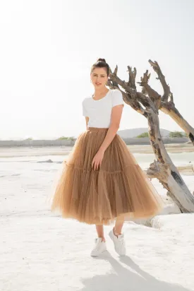 ARIZONA RUFFLE TULLE SKIRT -LATTE