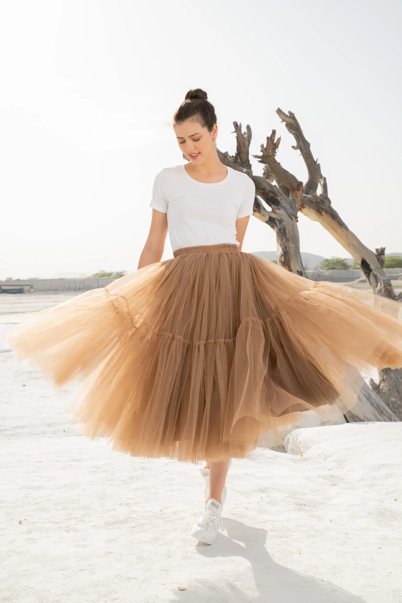ARIZONA RUFFLE TULLE SKIRT -LATTE