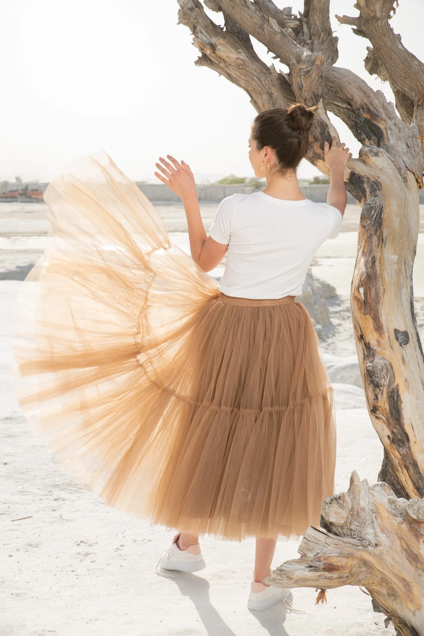 ARIZONA RUFFLE TULLE SKIRT -LATTE