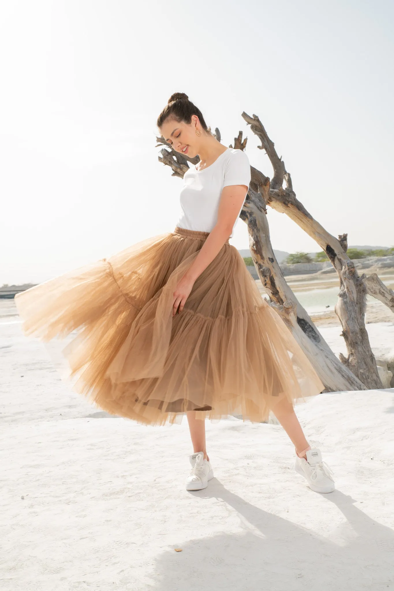 ARIZONA RUFFLE TULLE SKIRT -LATTE