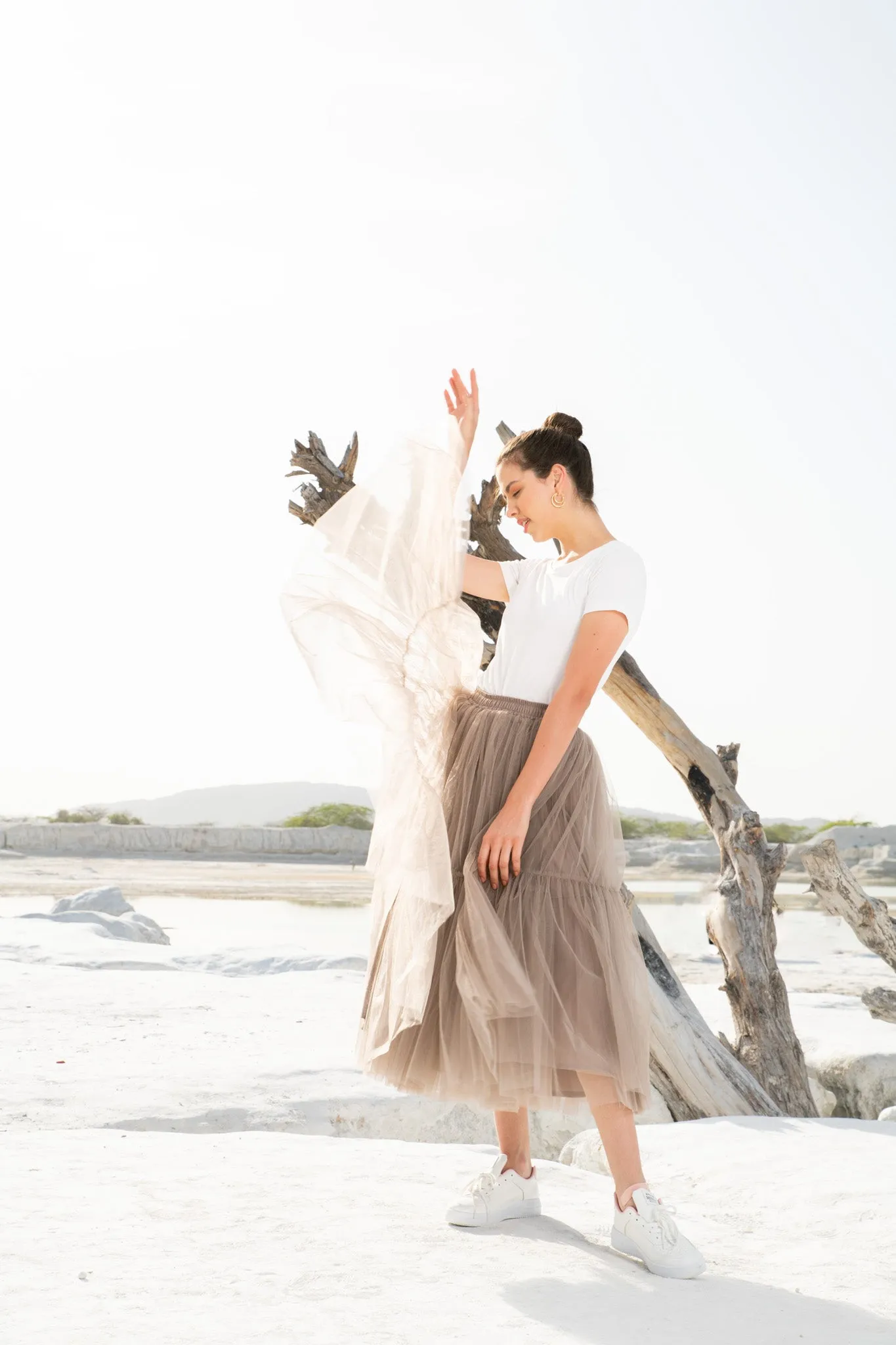 ARIZONA RUFFLE TULLE SKIRT - TAN BROWN