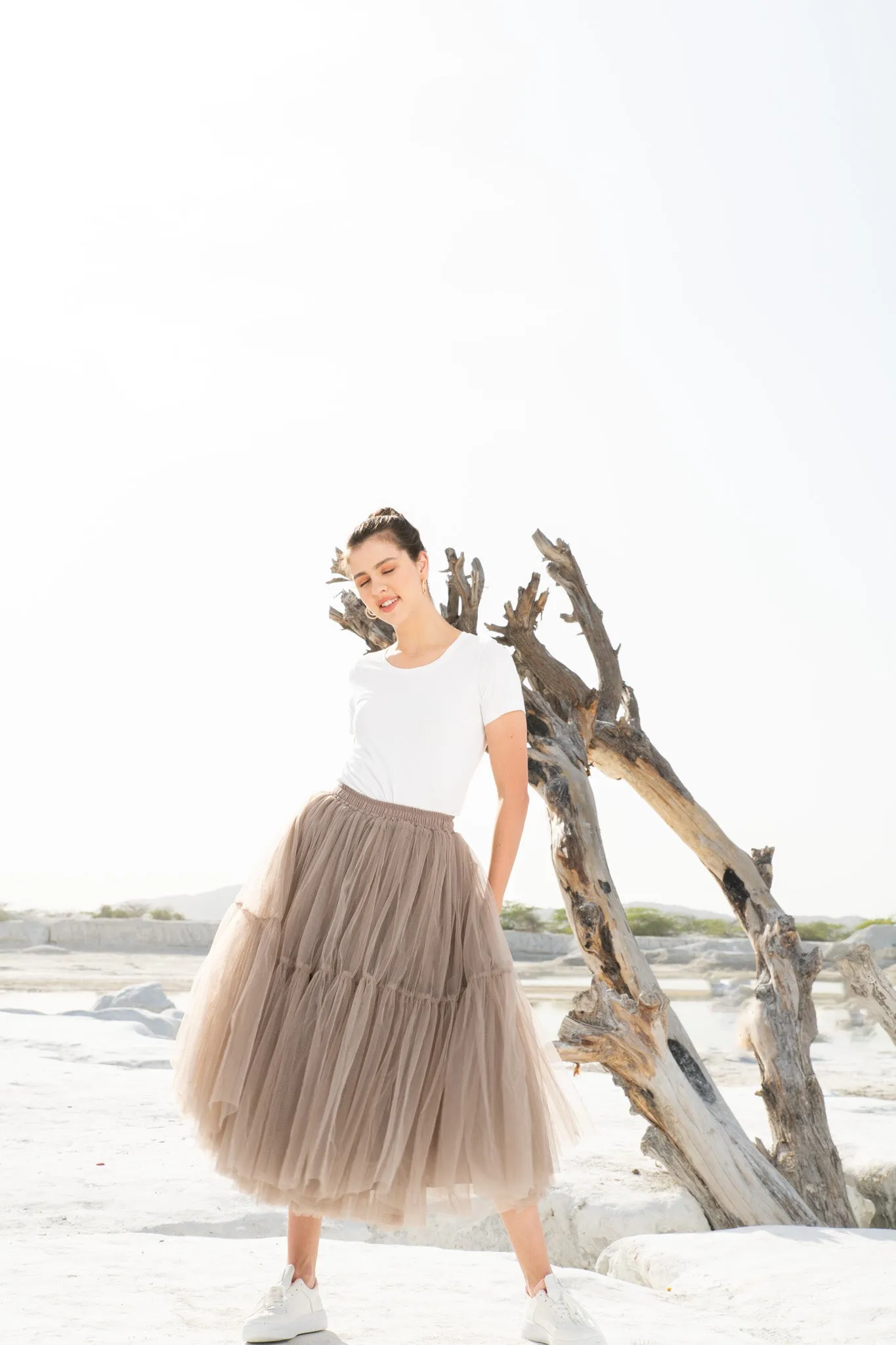 ARIZONA RUFFLE TULLE SKIRT - TAN BROWN