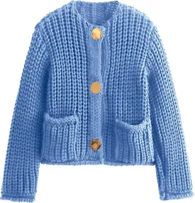 Arssm Womens Cropped Cardigan Sweaters Chunky Open Front Button Down Knit Sweater Long Sleeve Loose Cardigan Outerwear