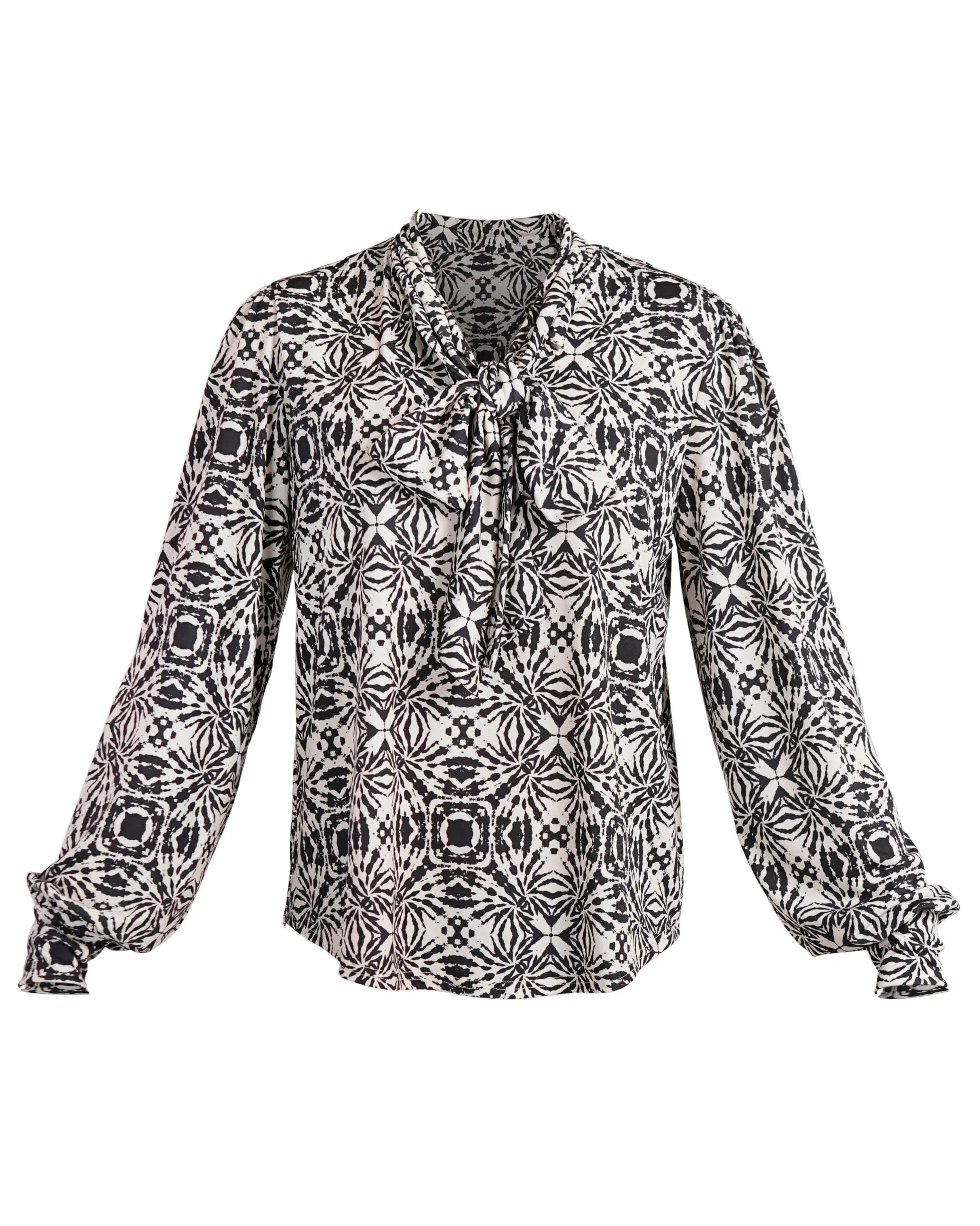 Black & Cream Bow Blouse | Zoe Geometric Print Soft Jersey Blouse