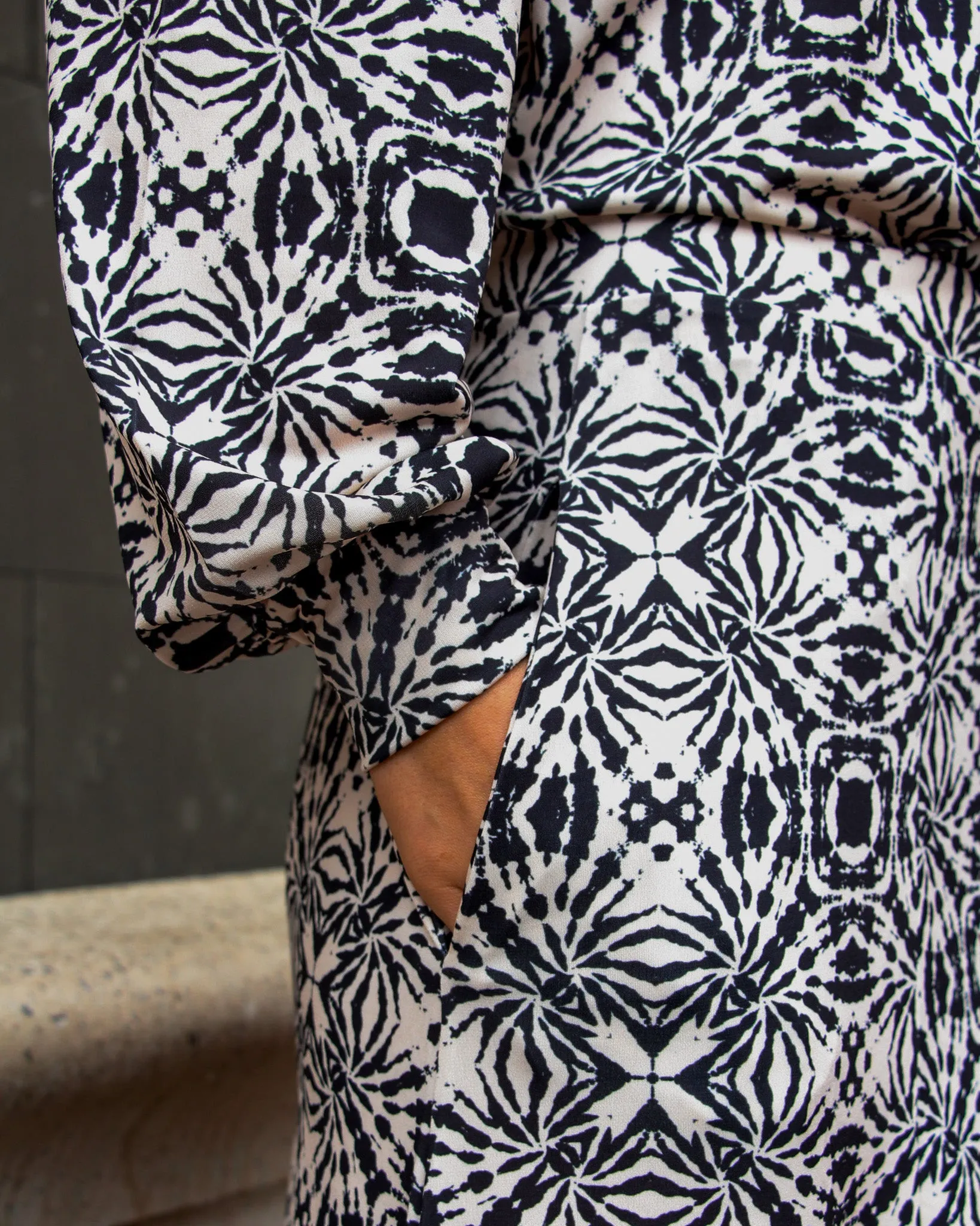 Black & Cream Bow Blouse | Zoe Geometric Print Soft Jersey Blouse