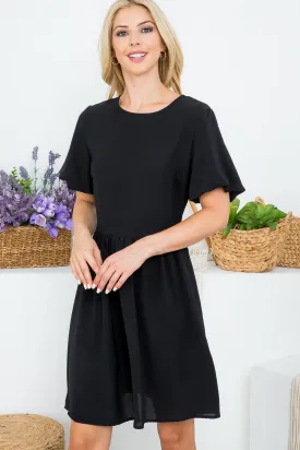 BLACK BUBBLE SLEEVE TIE OPEN BACK DRESS