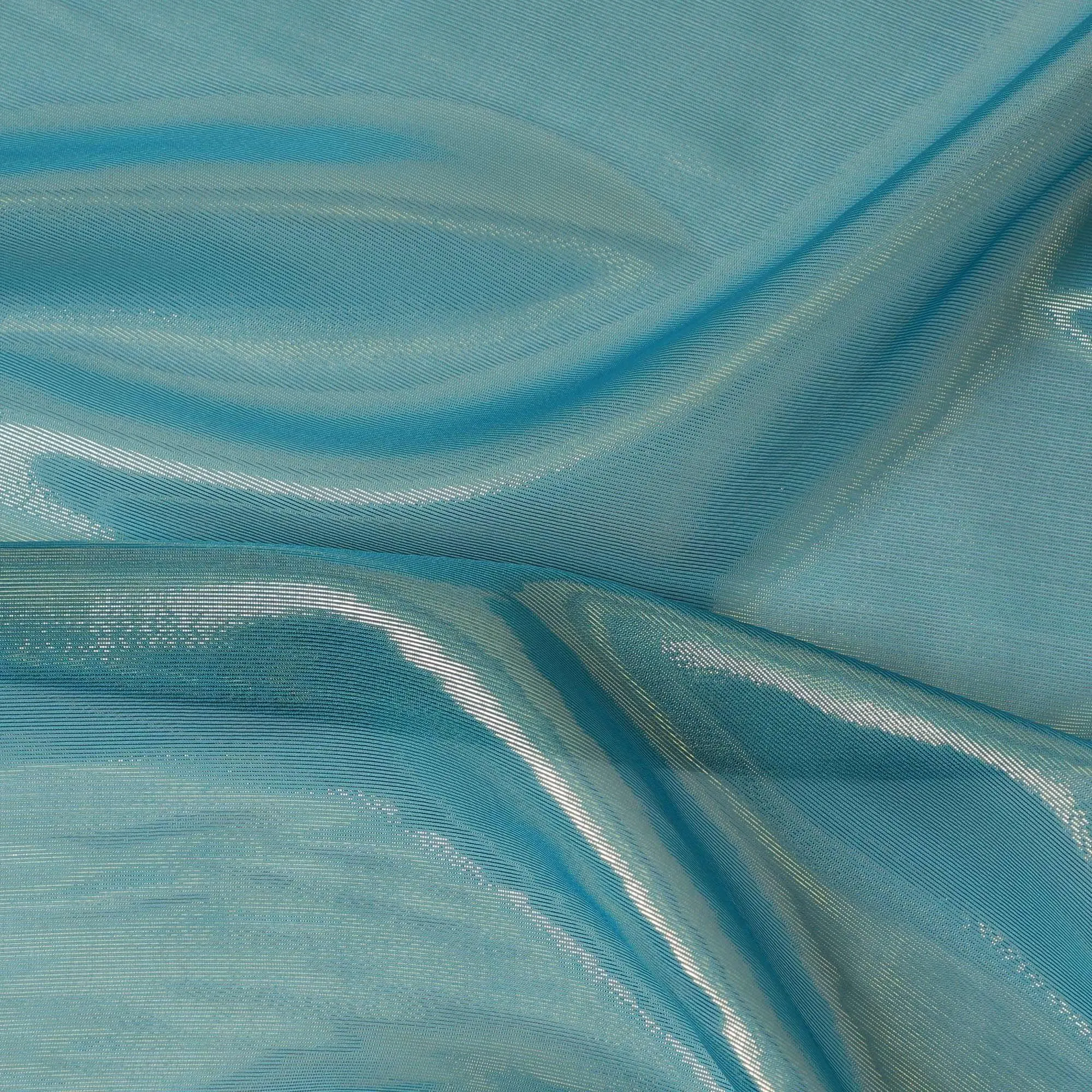 Blue pure silk chiffon with golden metallic lurex in stripe design-D9224