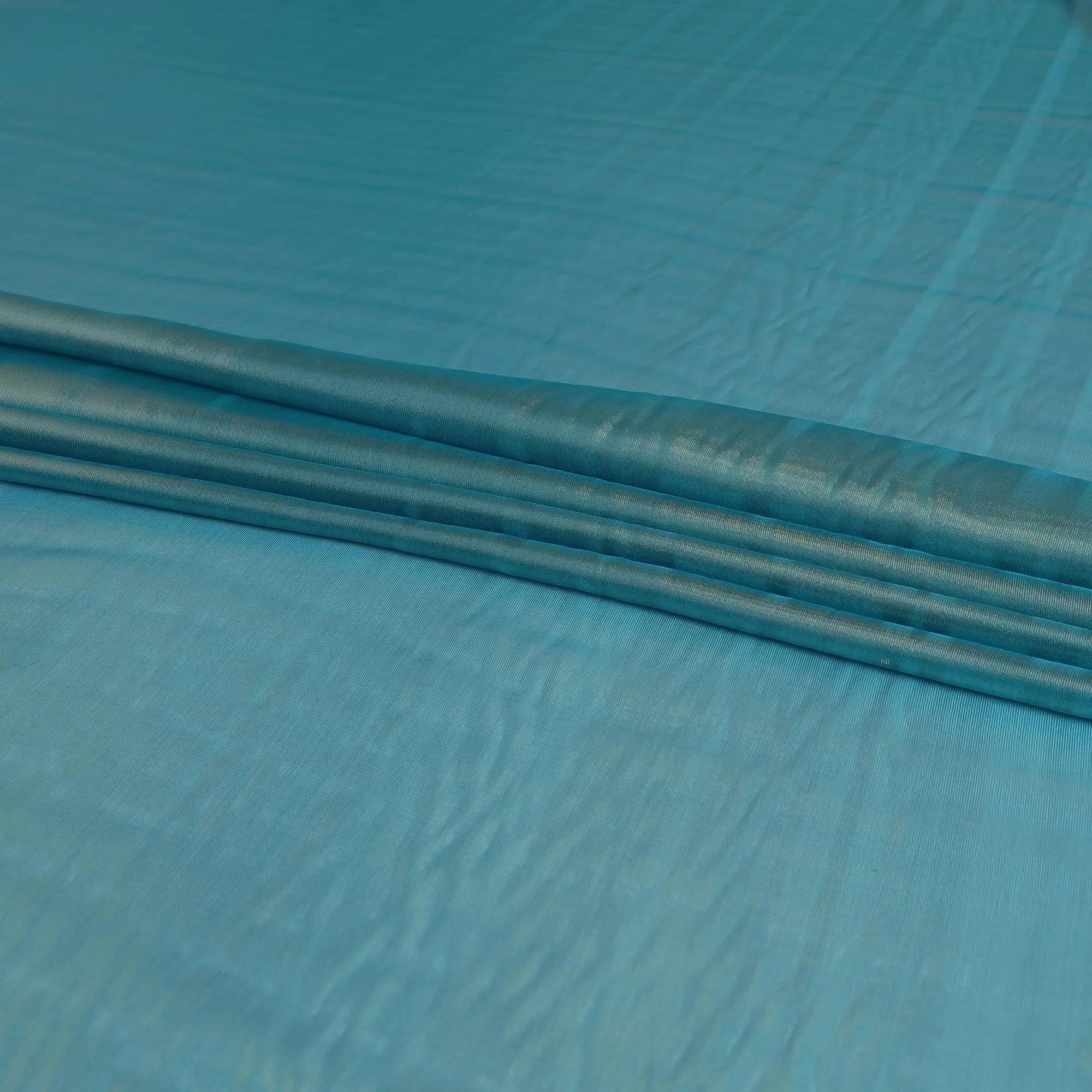 Blue pure silk chiffon with golden metallic lurex in stripe design-D9224