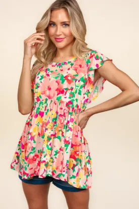 Blue Zone Planet |  Haptics Floral Peplum Babydoll Blouse