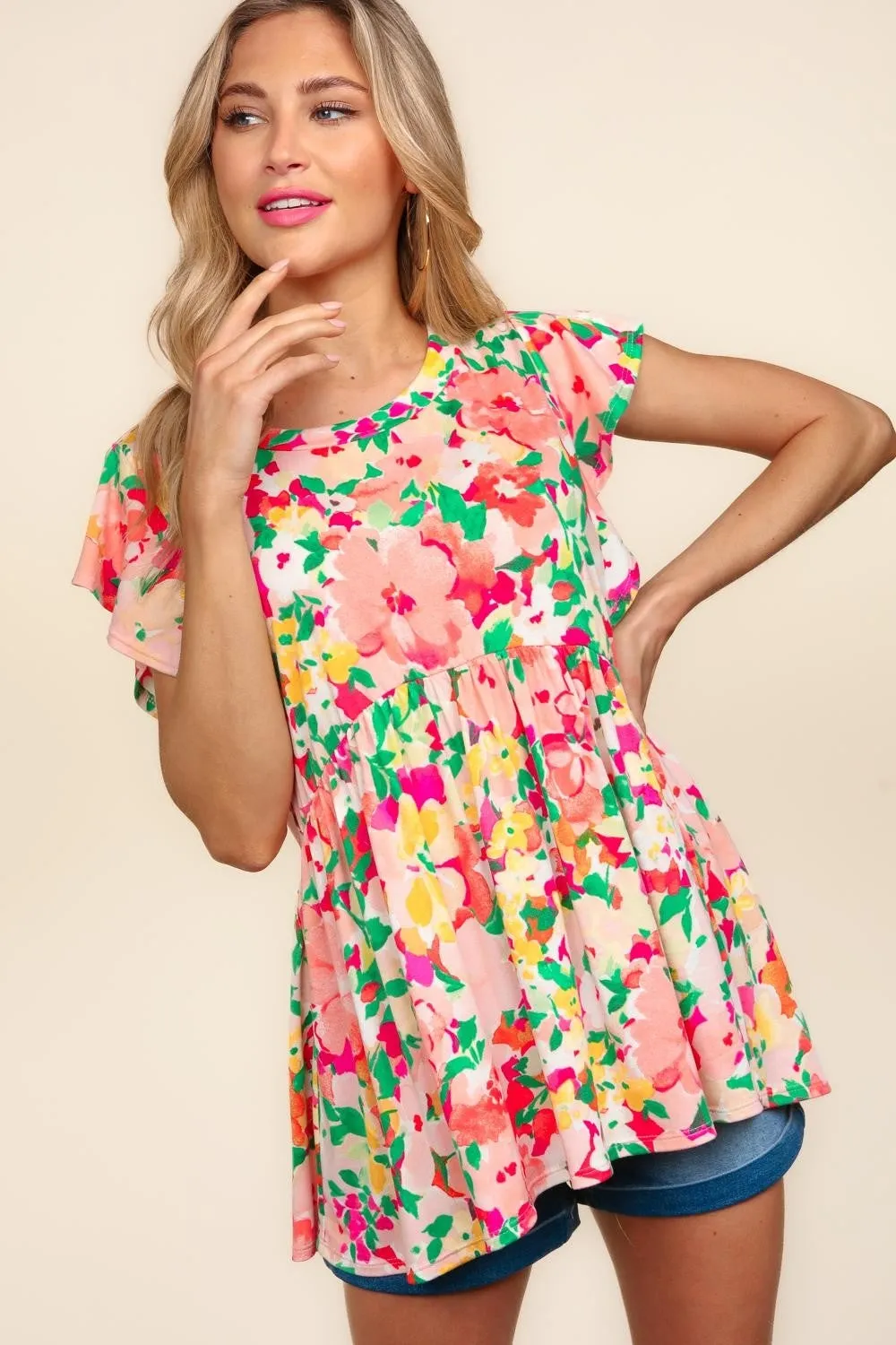 Blue Zone Planet |  Haptics Floral Peplum Babydoll Blouse