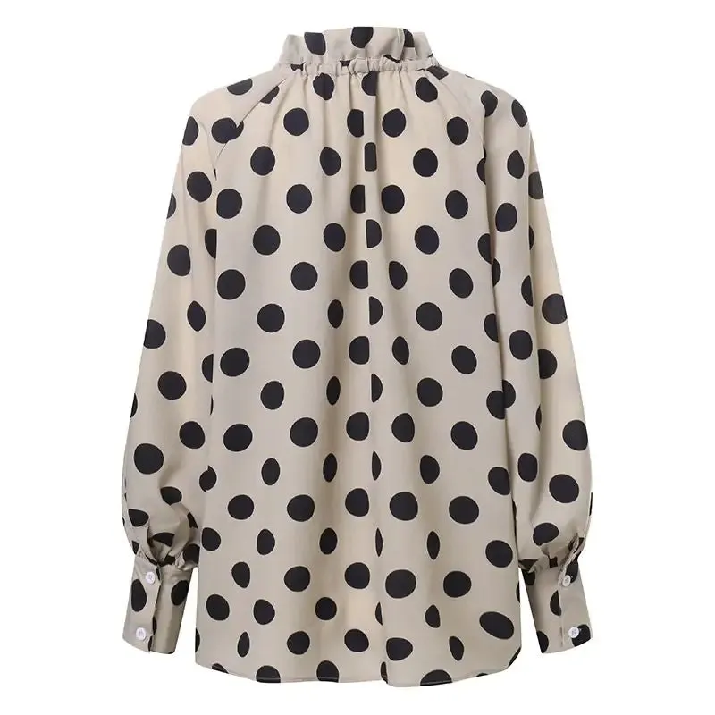 Bow Stand Collar Blouse with Lantern Sleeves