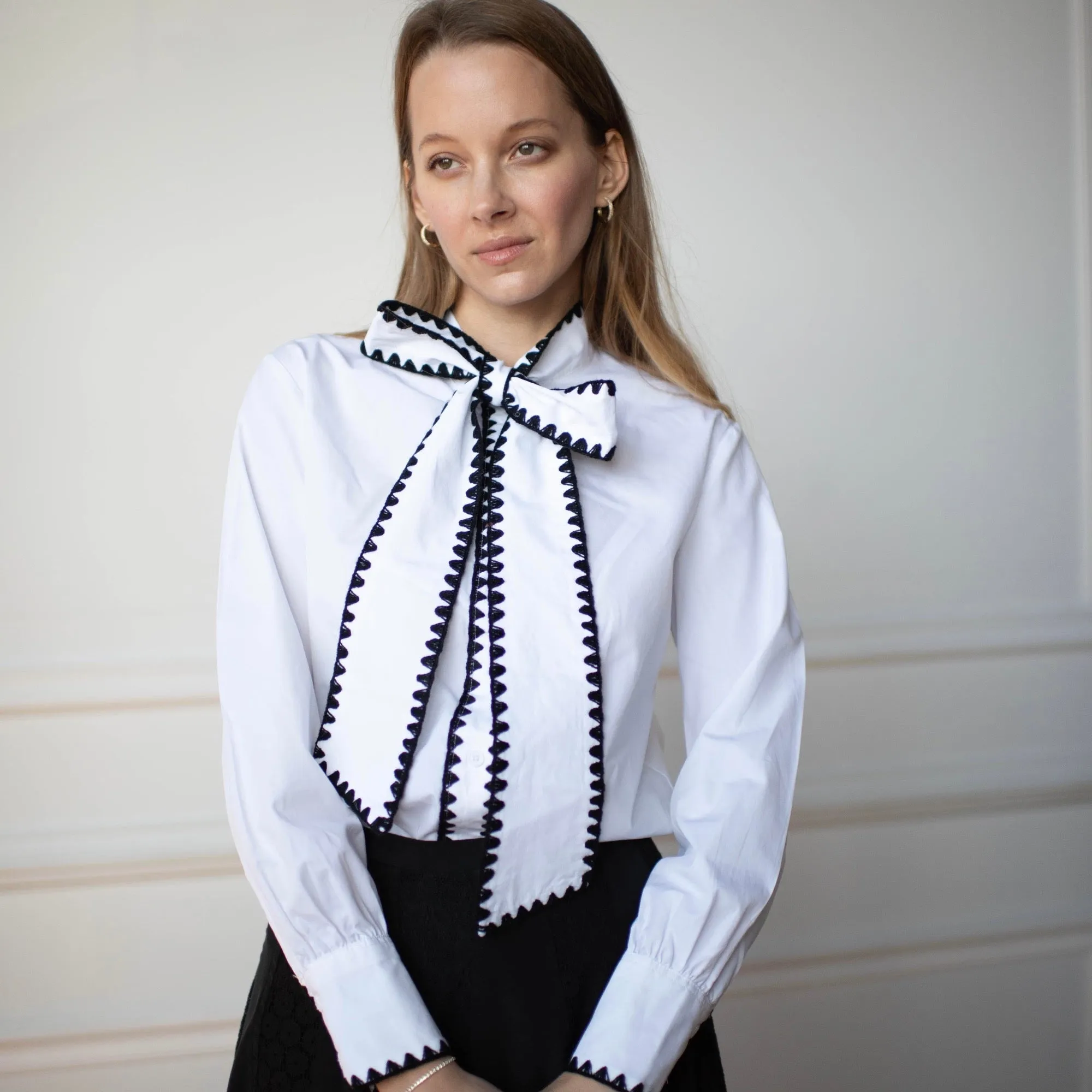 Bow Tie Blouse | Black stitching [Final Sale]