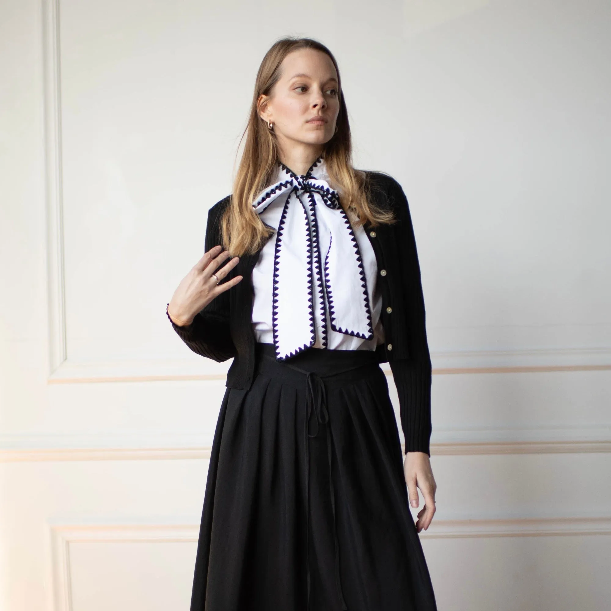 Bow Tie Blouse | Black stitching [Final Sale]