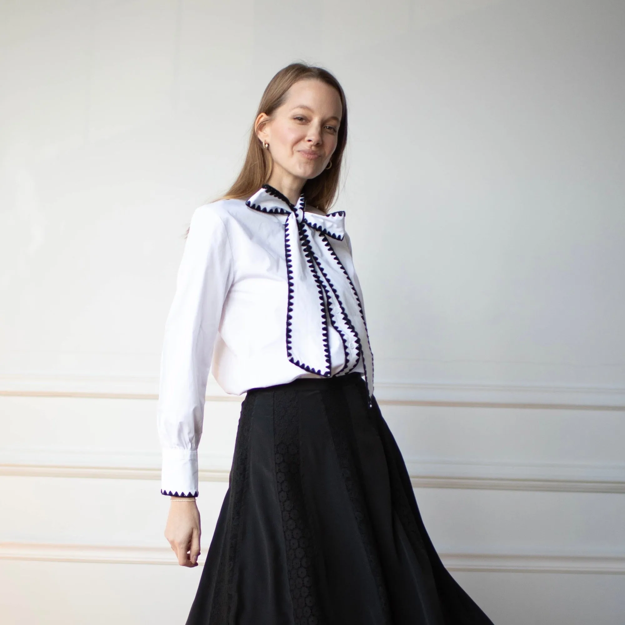 Bow Tie Blouse | Black stitching [Final Sale]