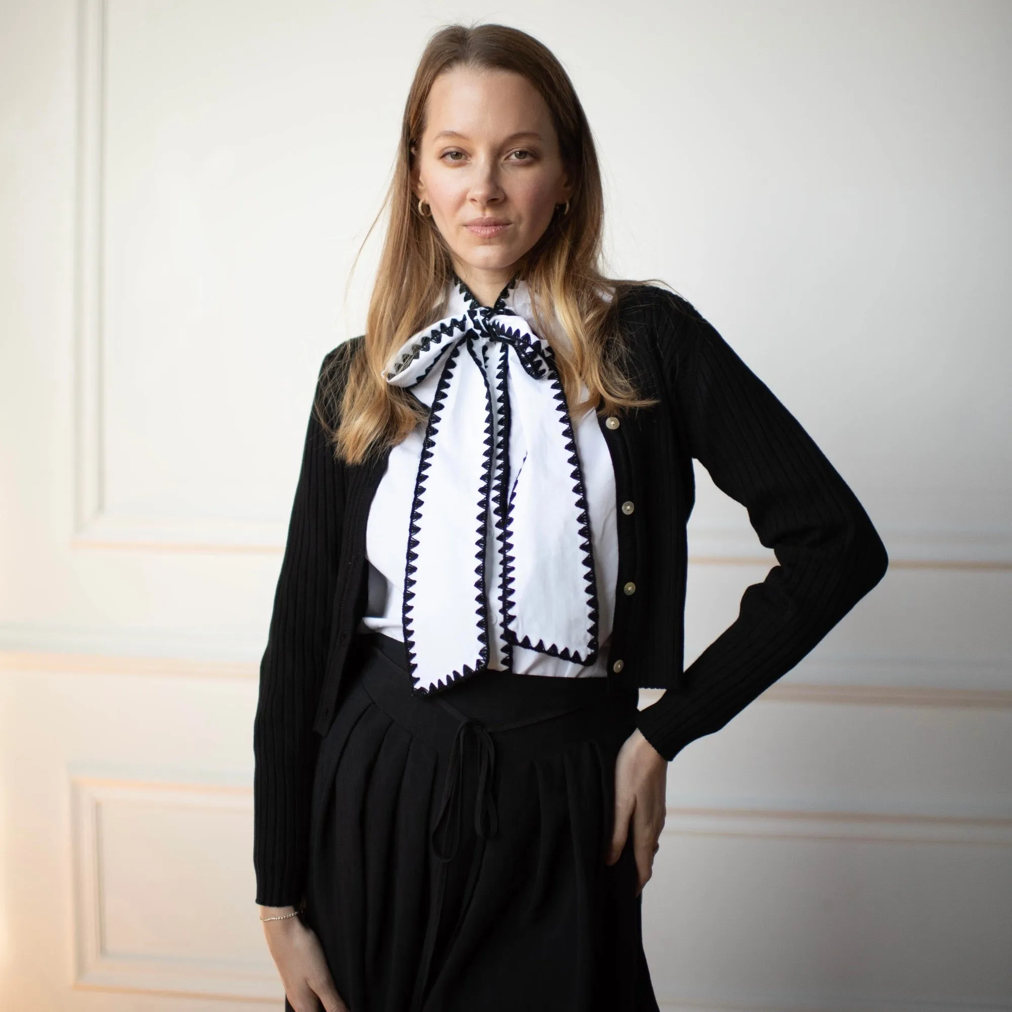 Bow Tie Blouse | Black stitching [Final Sale]