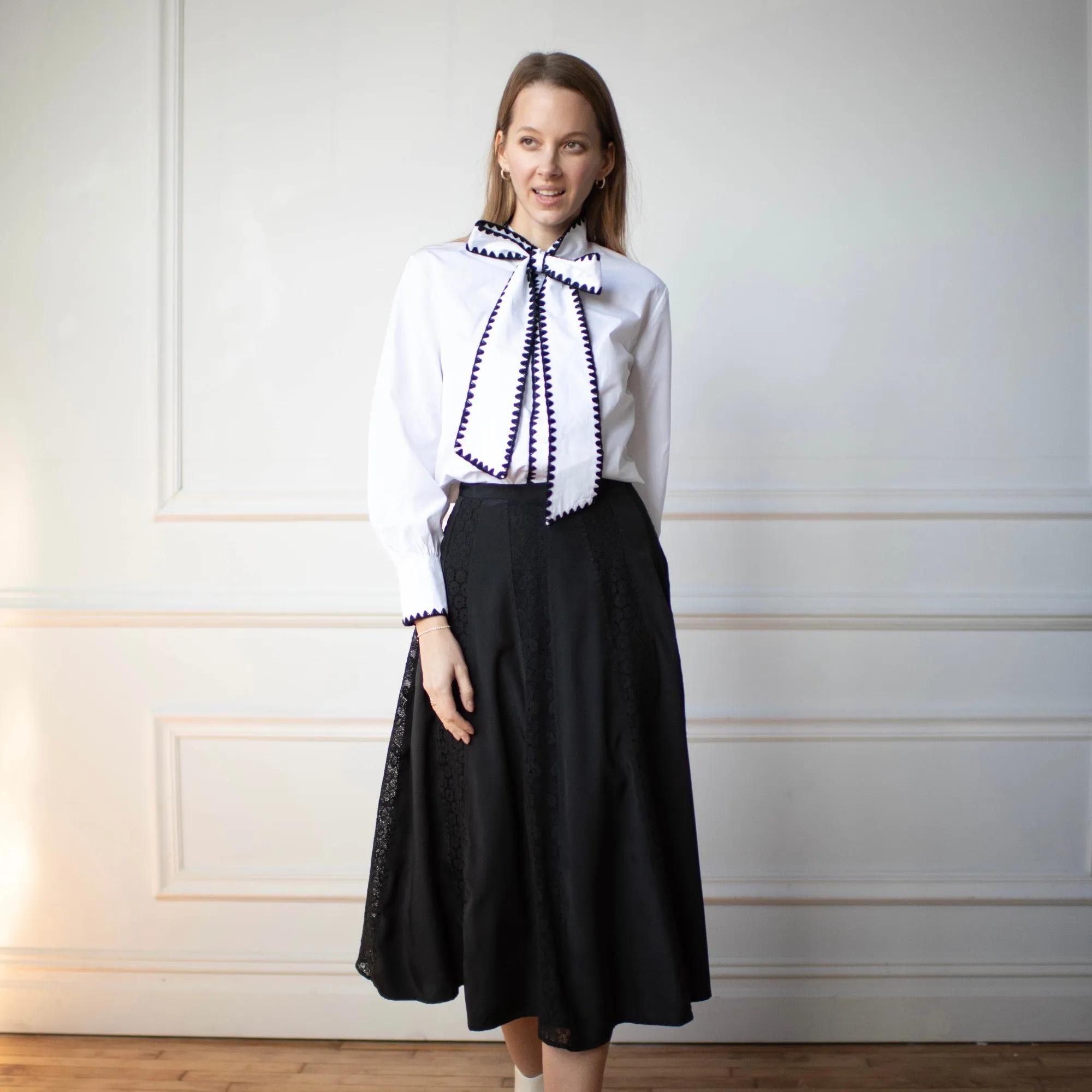 Bow Tie Blouse | Black stitching [Final Sale]