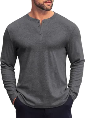 COOFANDY Mens Henley Shirts Long Sleeve Fashion Tee Shirts Slim Fit 4 Buttons T-Shirts Casual Basic Pullover Top