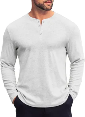 COOFANDY Mens Henley Shirts Long Sleeve Fashion Tee Shirts Slim Fit 4 Buttons T-Shirts Casual Basic Pullover Top