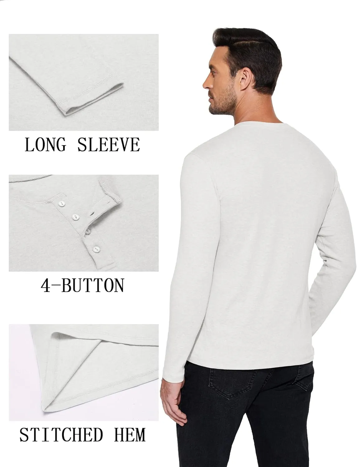 COOFANDY Mens Henley Shirts Long Sleeve Fashion Tee Shirts Slim Fit 4 Buttons T-Shirts Casual Basic Pullover Top