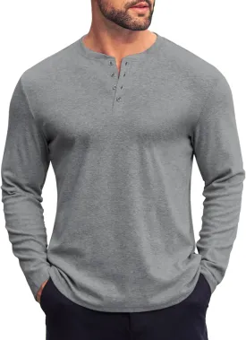 COOFANDY Mens Henley Shirts Long Sleeve Fashion Tee Shirts Slim Fit 4 Buttons T-Shirts Casual Basic Pullover Top