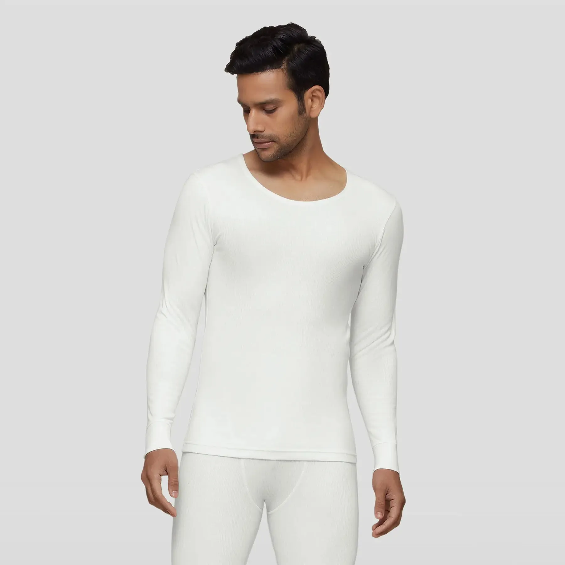 Cotton Rich Thermal Long Sleeve Vest Ivory White