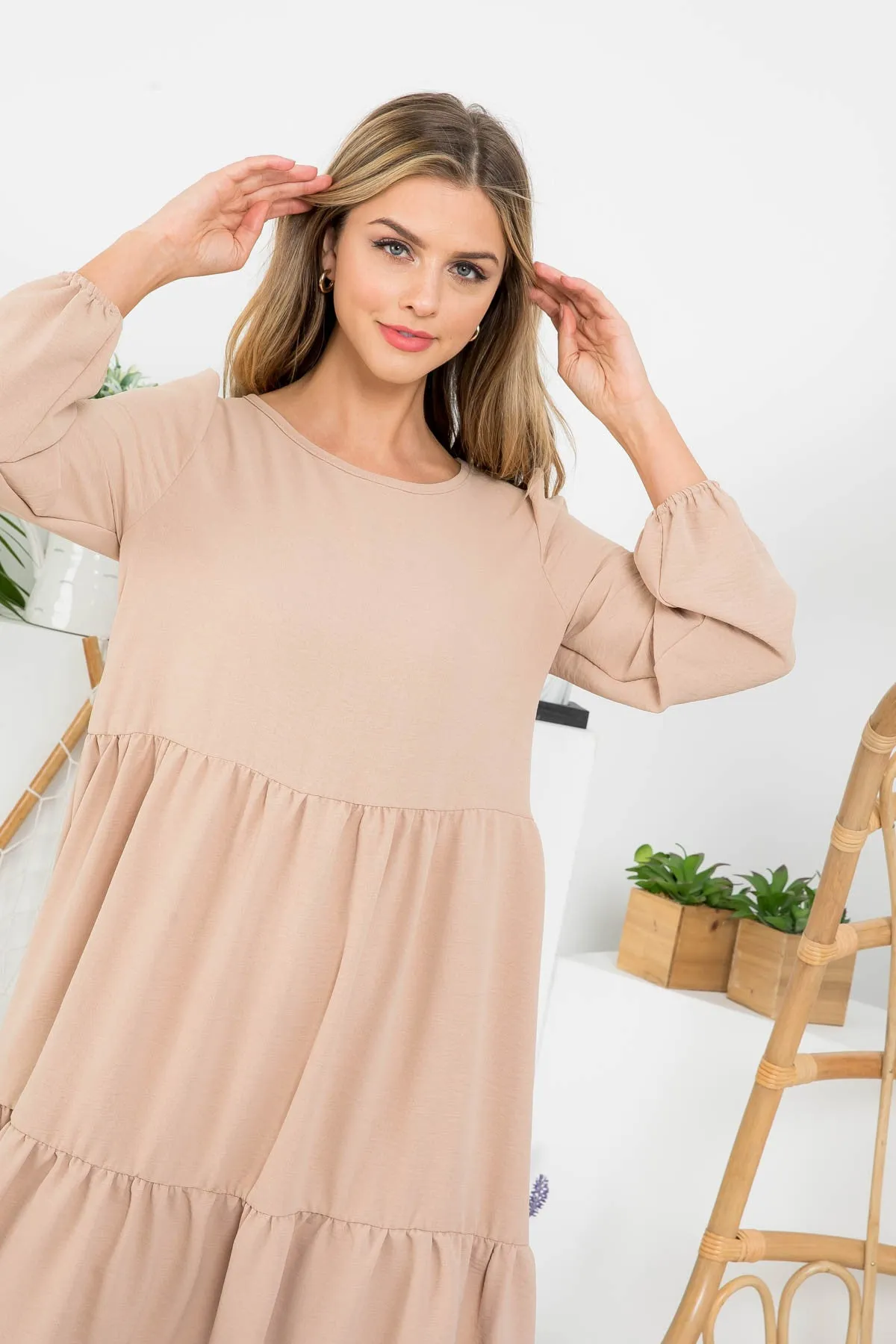 DARK STONE CUFFED SLEEVE RAFFLE CAFTAN DRESS
