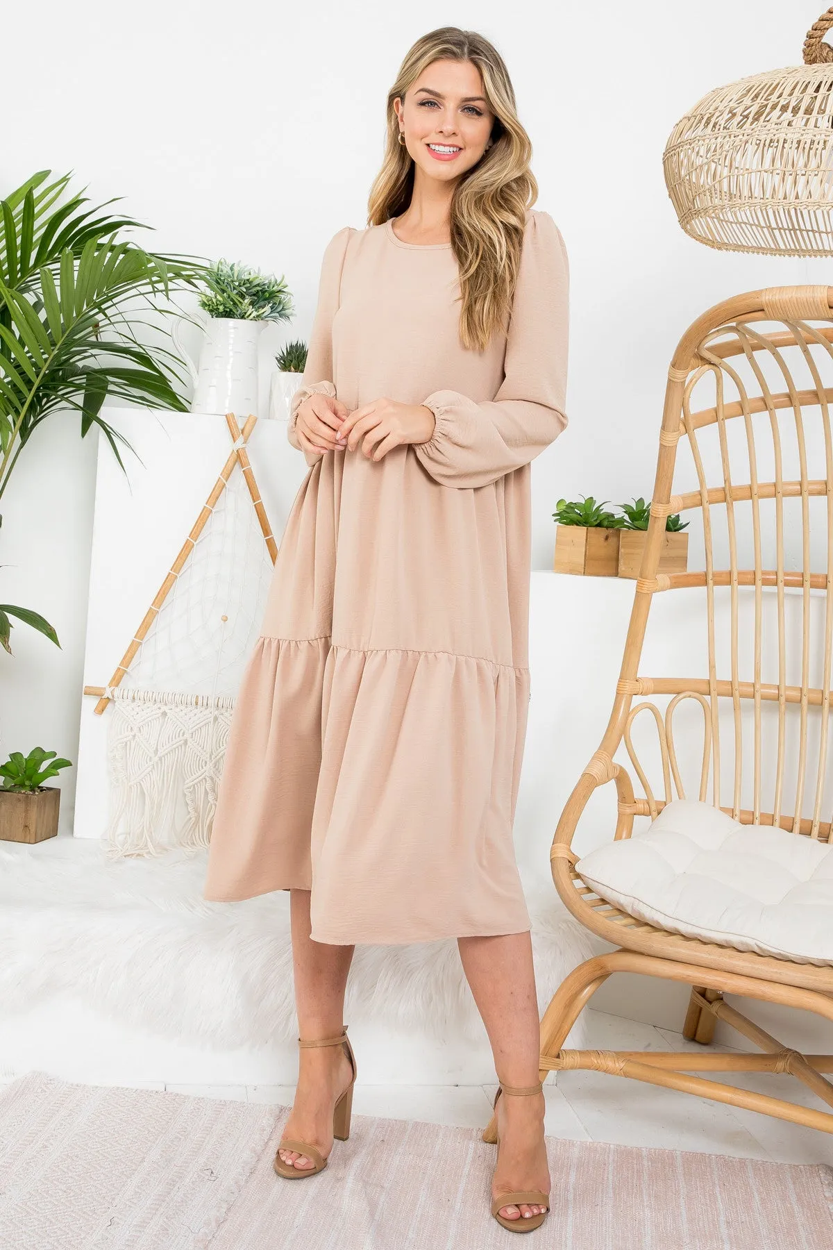 DARK STONE CUFFED SLEEVE RAFFLE CAFTAN DRESS