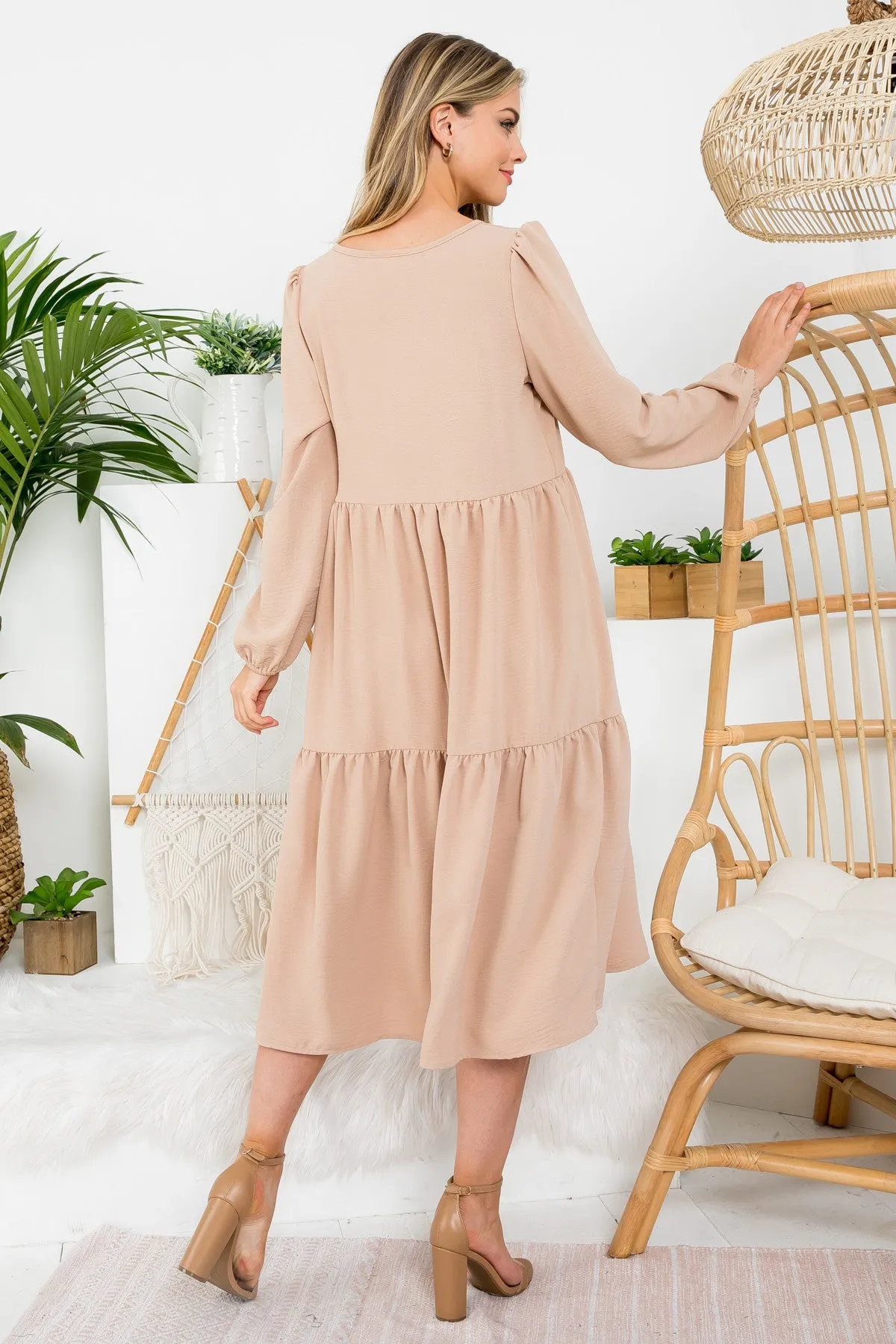 DARK STONE CUFFED SLEEVE RAFFLE CAFTAN DRESS