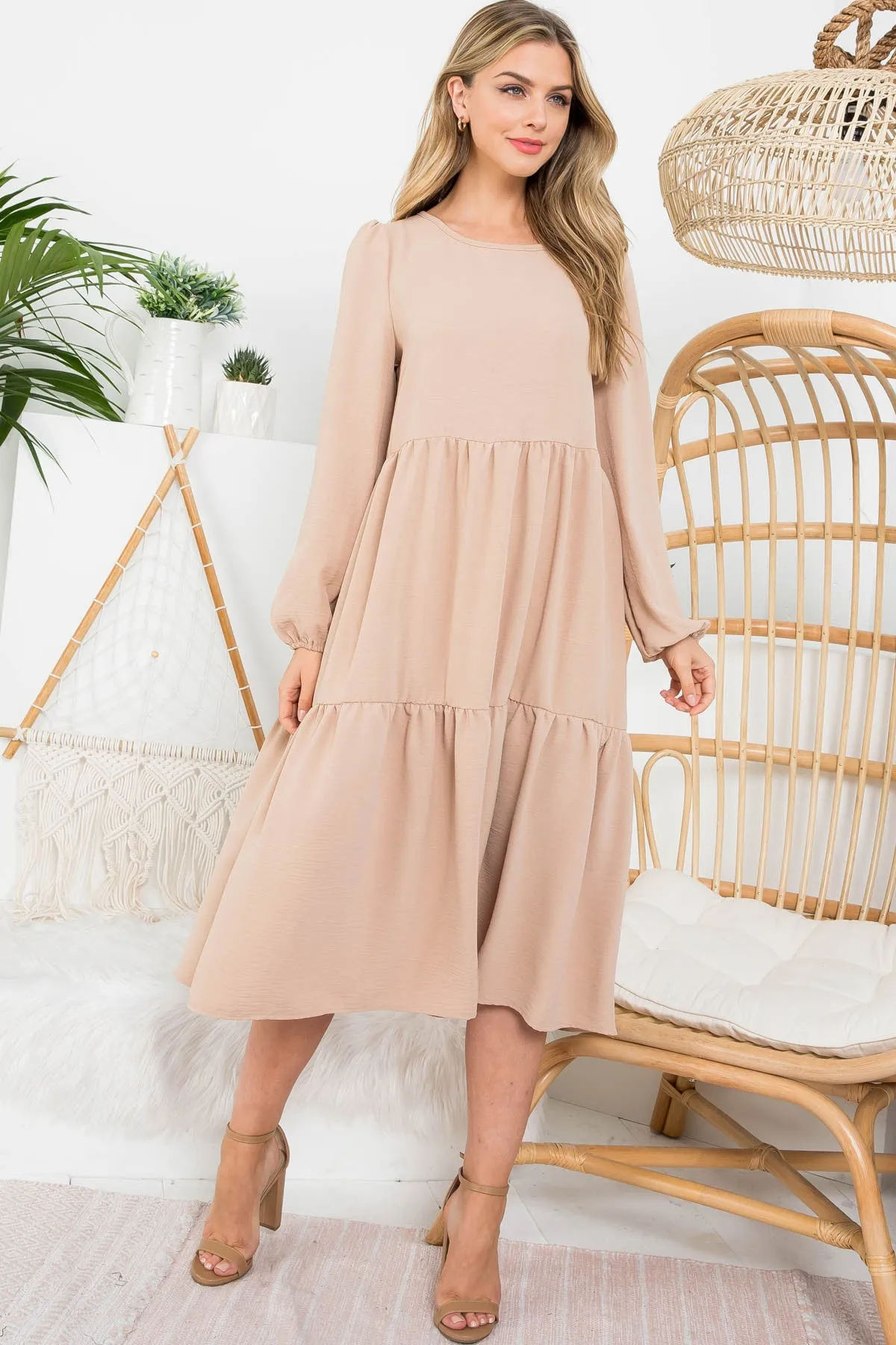 DARK STONE CUFFED SLEEVE RAFFLE CAFTAN DRESS