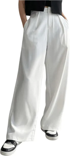 Floerns Women's High Waisted Wide Leg Suit Pants Business Work Pleated Trousers