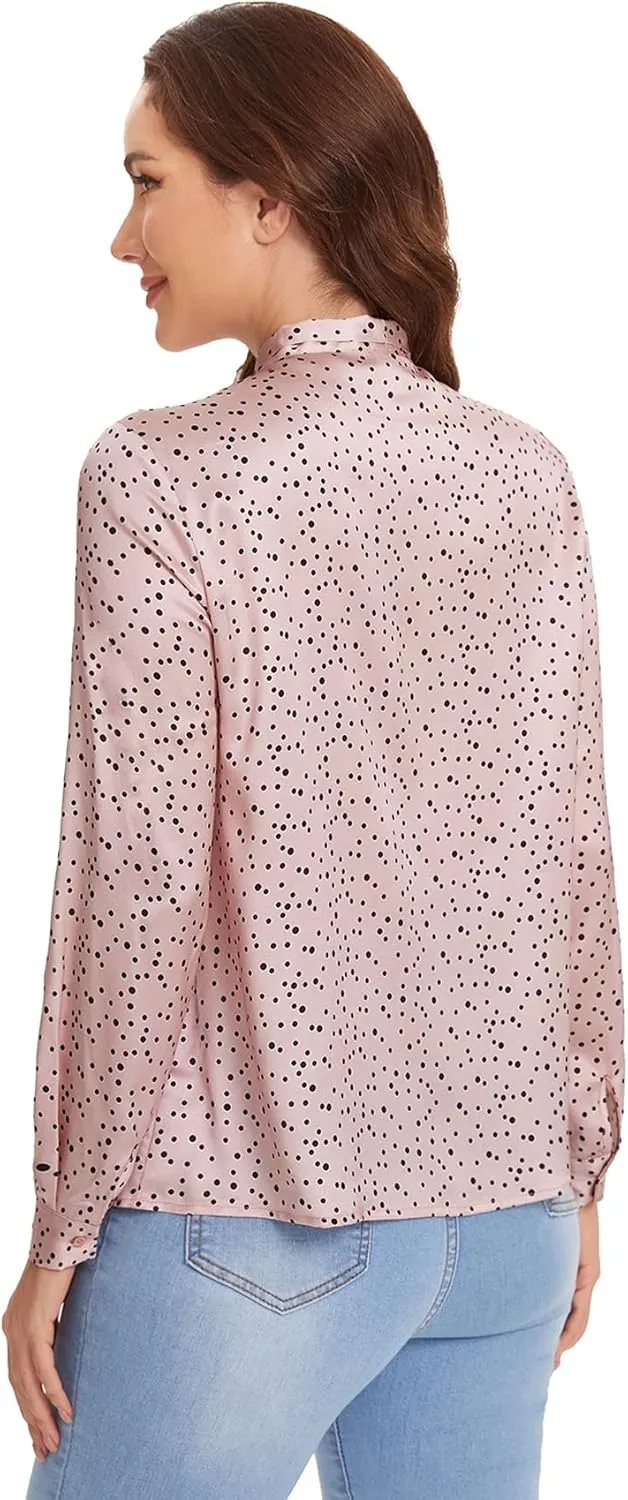 Floerns Women's Printed Bow Tied Neck Lantern Long Sleeve Workwear Shirts Blouse