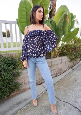 Floral Ruffle Cold Shoulder Flowy Top