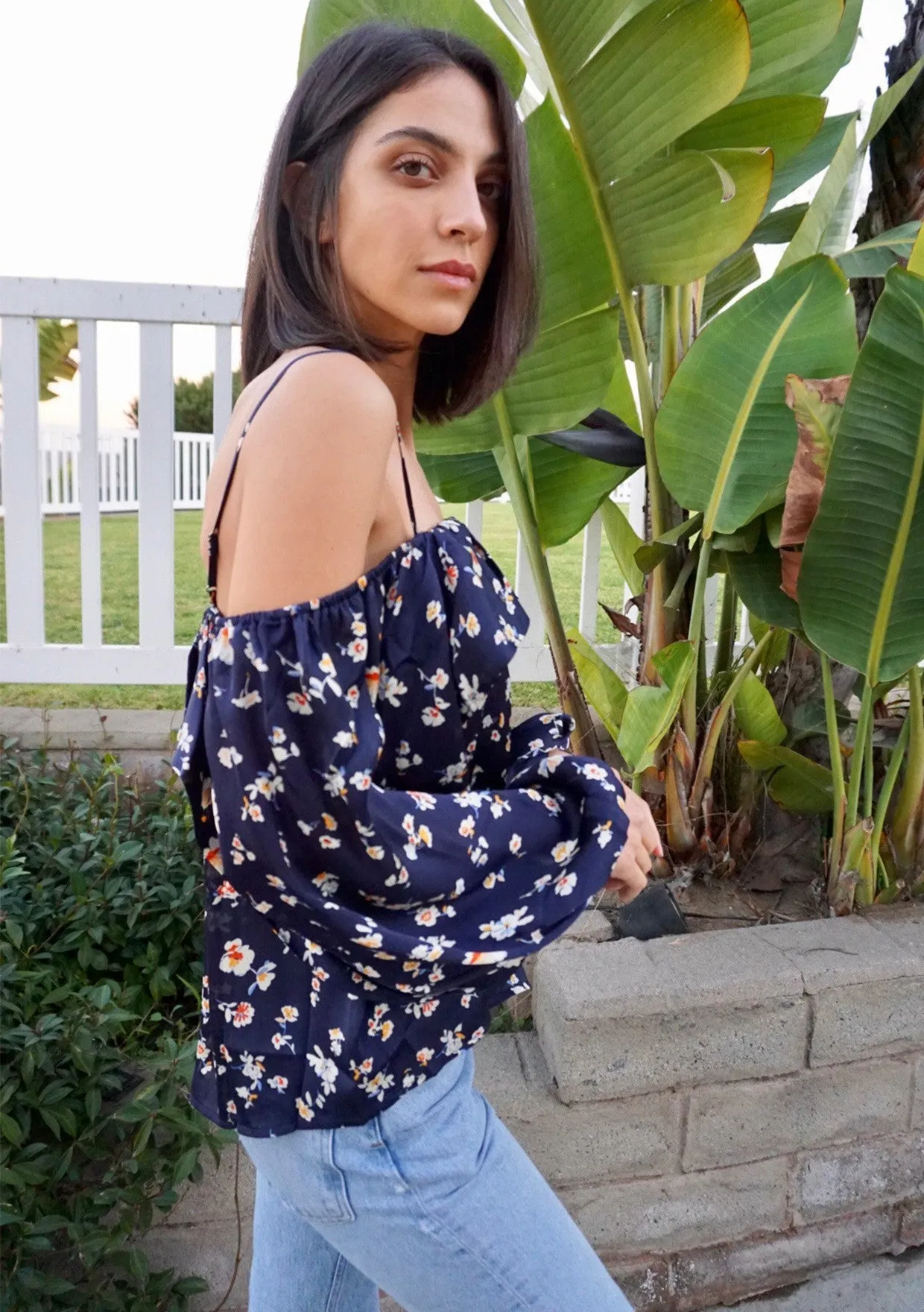 Floral Ruffle Cold Shoulder Flowy Top