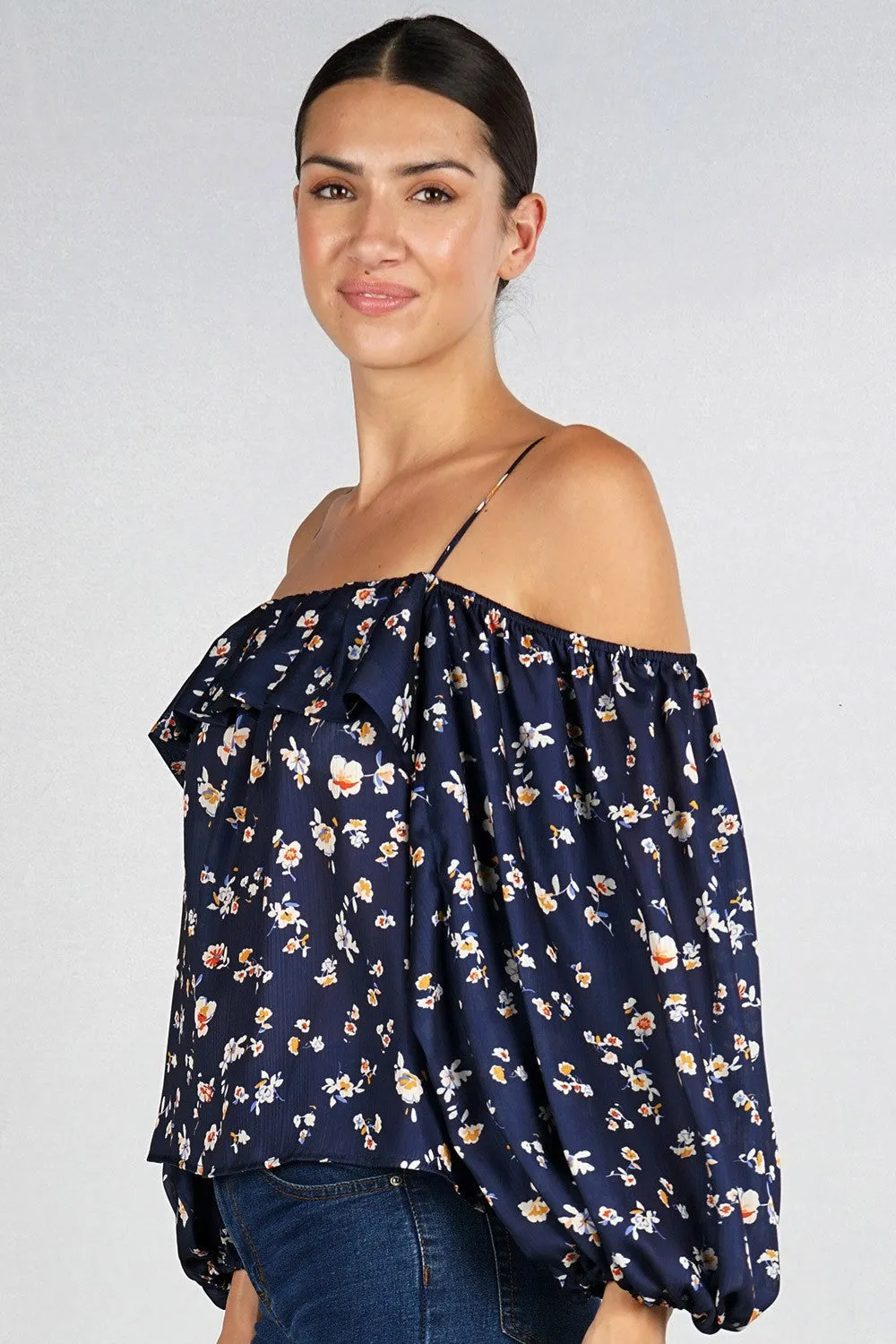 Floral Ruffle Cold Shoulder Flowy Top