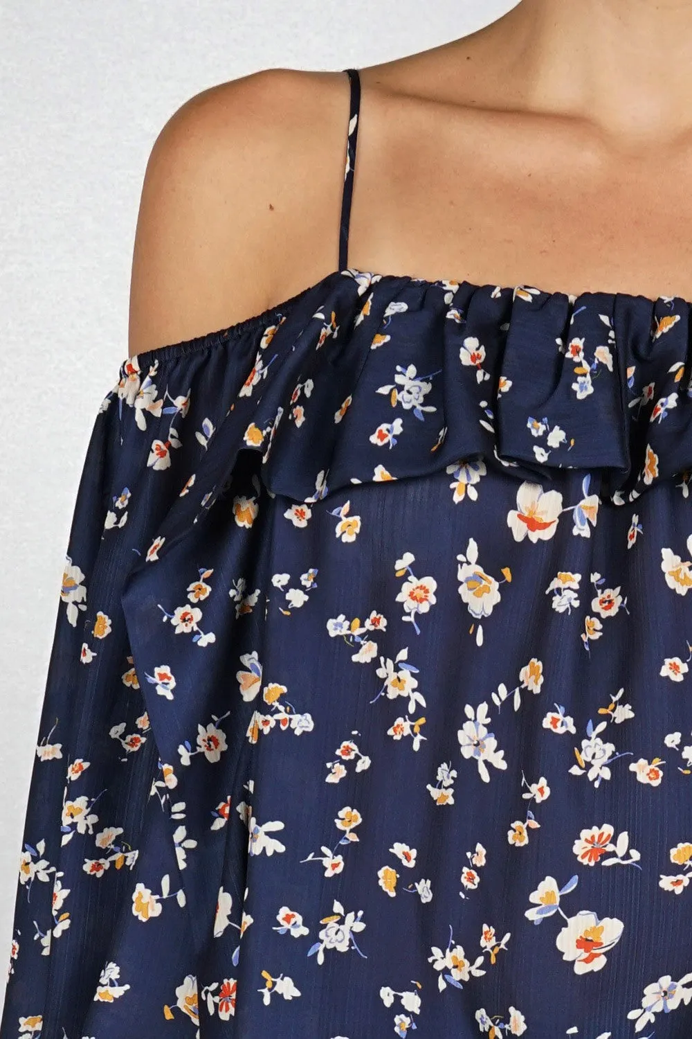 Floral Ruffle Cold Shoulder Flowy Top