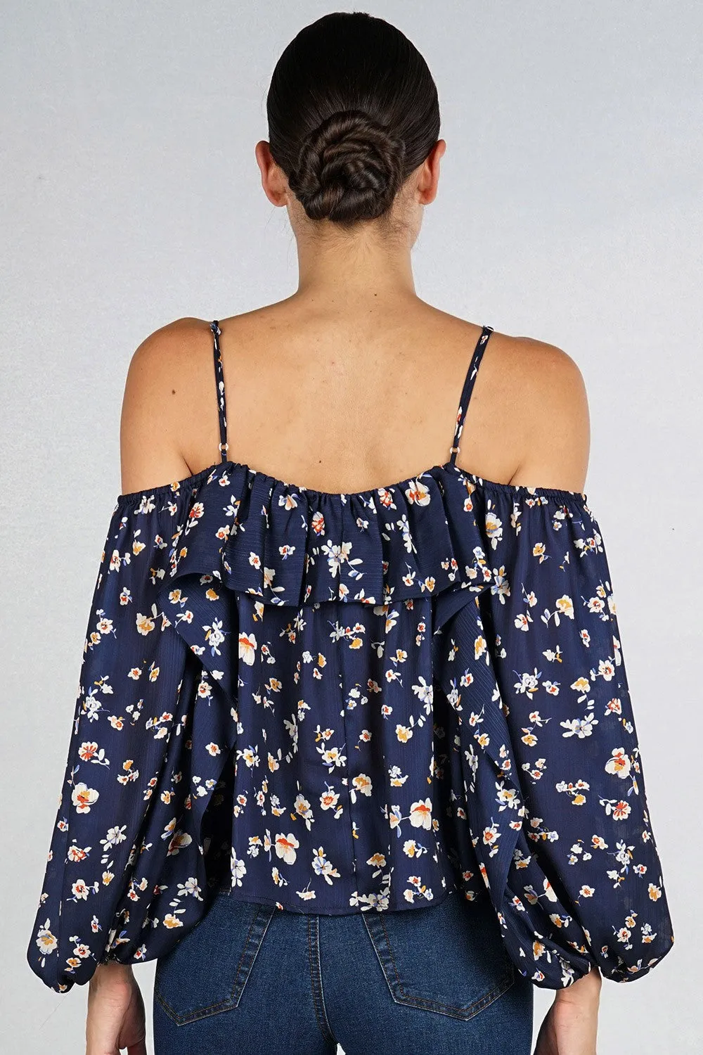 Floral Ruffle Cold Shoulder Flowy Top