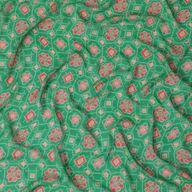 Green Premium pure silk chiffon fabric with multicolor print in floral design-D16992