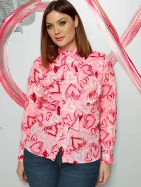 Heart-Print Bow-Front Blouse